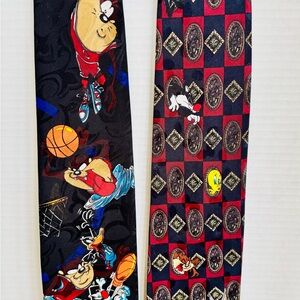 Two Warner Bros. Ties with Looney Tunes Characters in Black, Burgundy and Gold